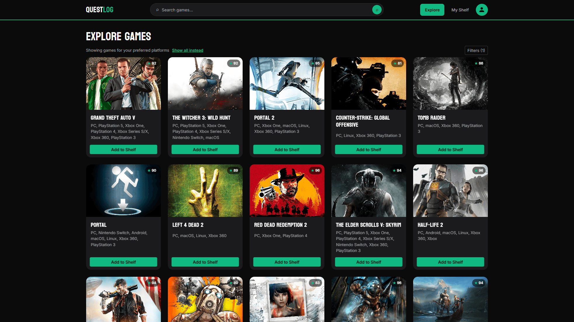 QuestLog game backlog dashboard